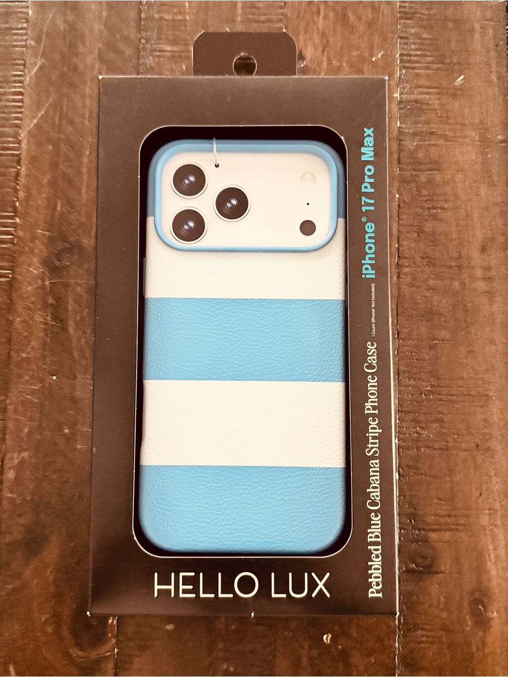 New HELLO LUX Pebbled Blue Cabana Stripe iPhone 17 Pro Max Case